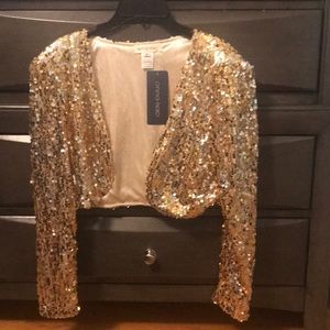Gold sequin long sleeve half length sweater